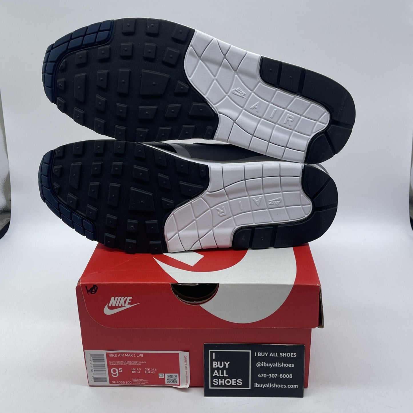Size 9.5 - Nike Air Max 1 LV8 Obsidian Grey Blue White Leather (DH4059-100)