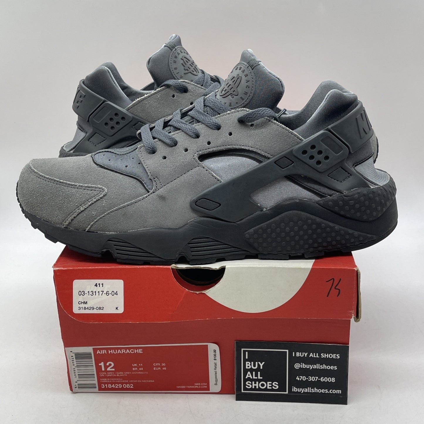 Size 12 - Nike Air Huarache Cool Grey (318429-082)