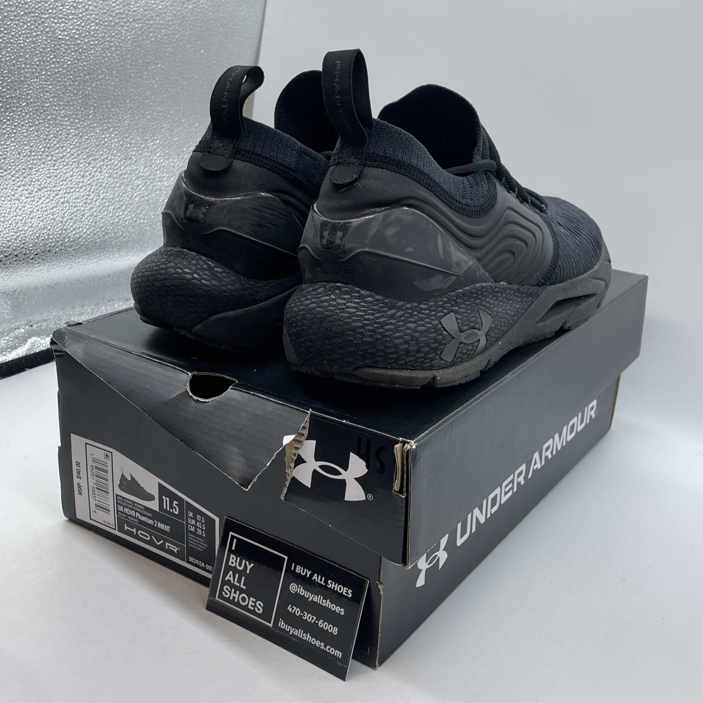 Size 11.5 - Under Armour HOVR Phantom 2 IntelliKnit Black Suede (3024154-001)