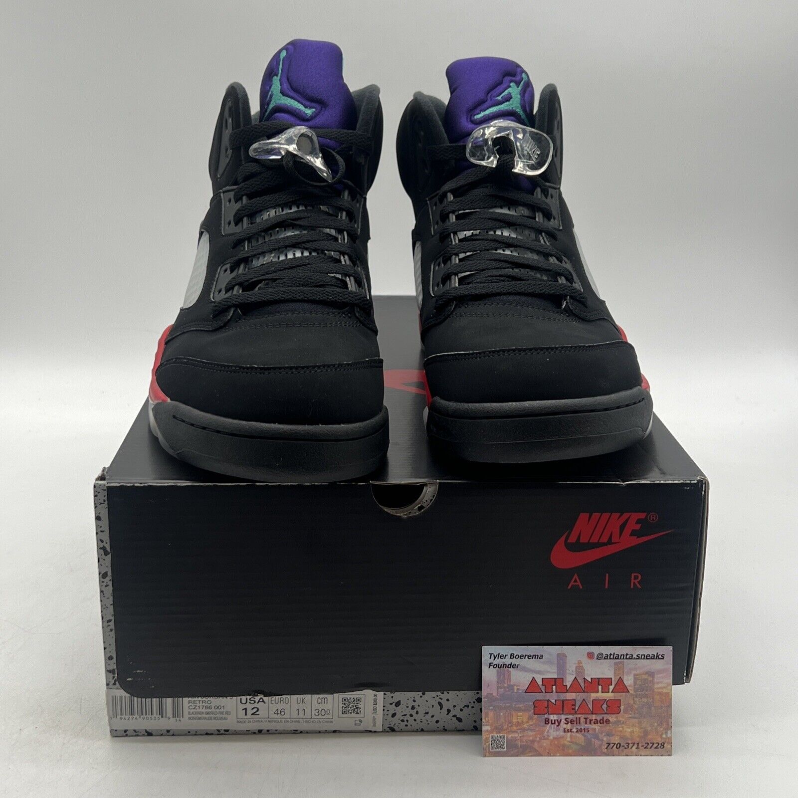 Size 12 - Jordan 5 Retro Top 3 Black 2020 Purple Red Suede (CZ1786-001)