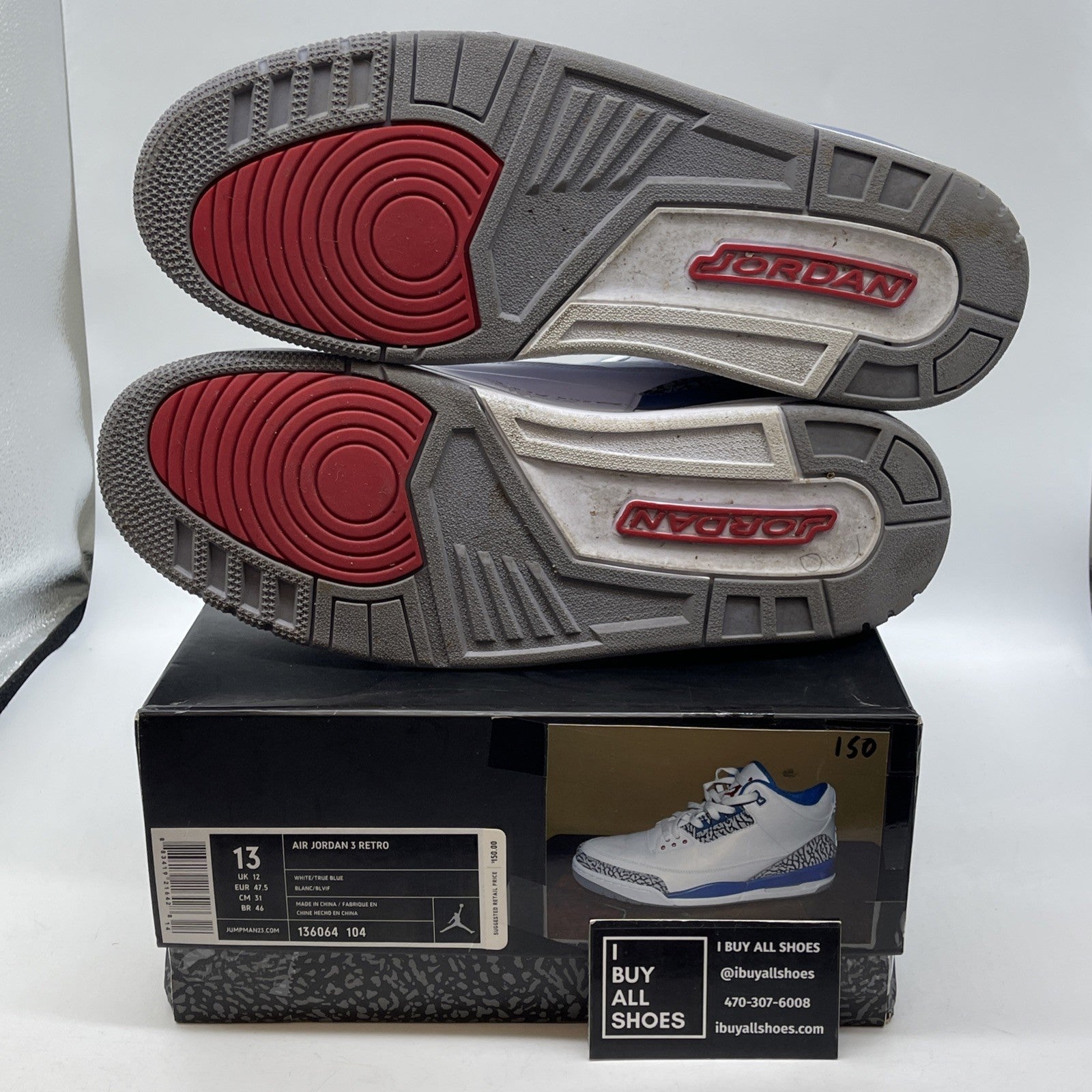 Size 13 - Air Jordan 3 Retro 2011 True Blue White Leather (136064-104)