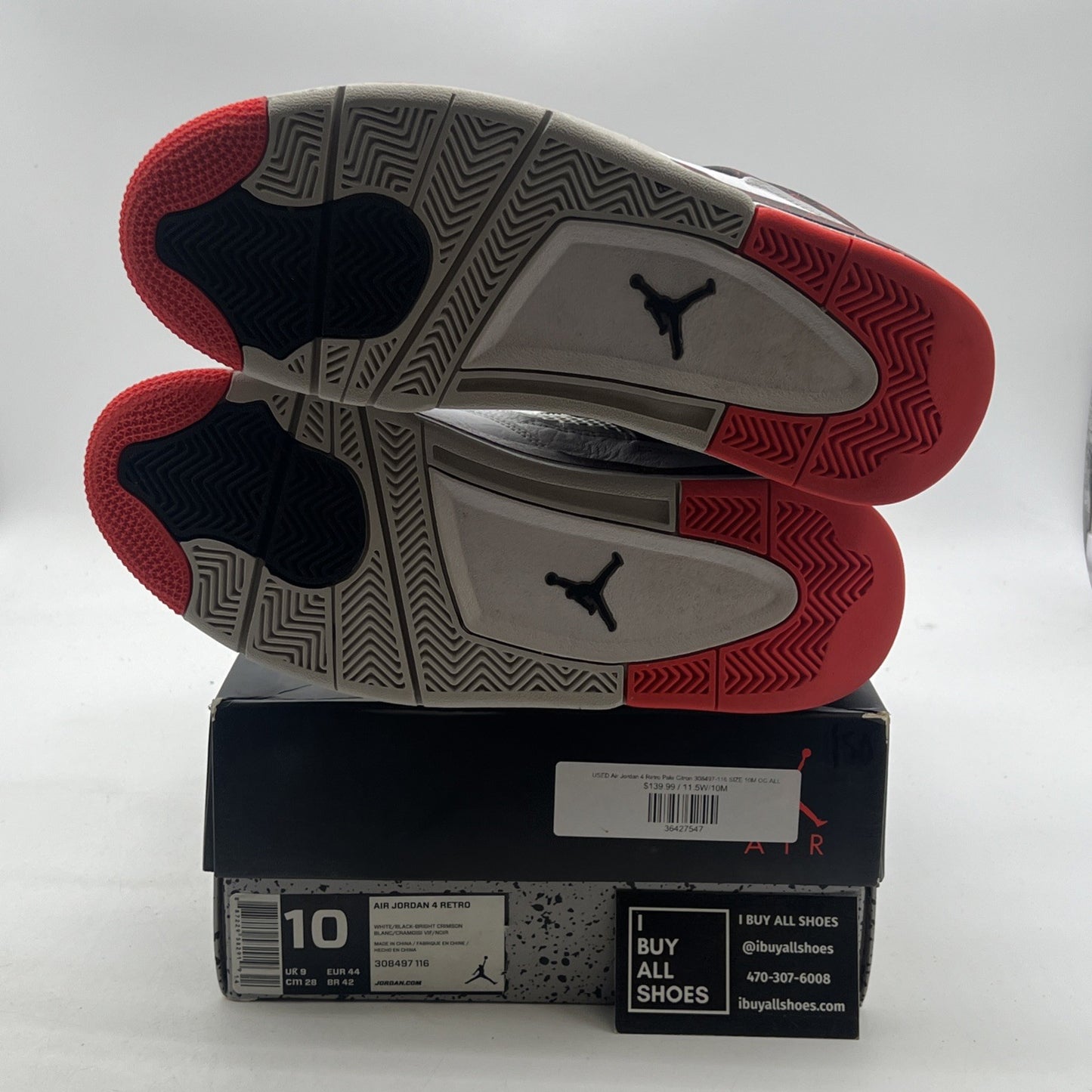 Size 10 - Air Jordan 4 Retro Pale Citron, Bright Crimson 2019 (308497-116)