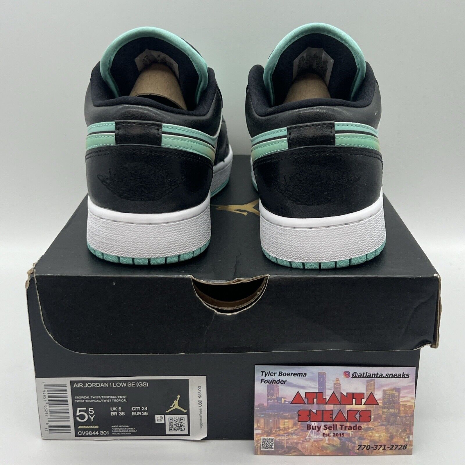 Air Jordan 1 Low SE Tropical Twist Mint Black [CV9844-301] Size 5.5Y  Brand New