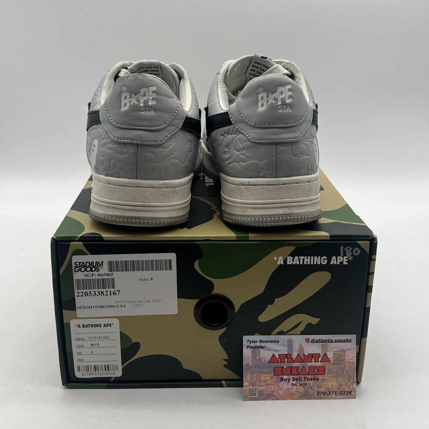 Size 8 - A bathing ape Bapesta Black White Silver Leather (1H70191002)