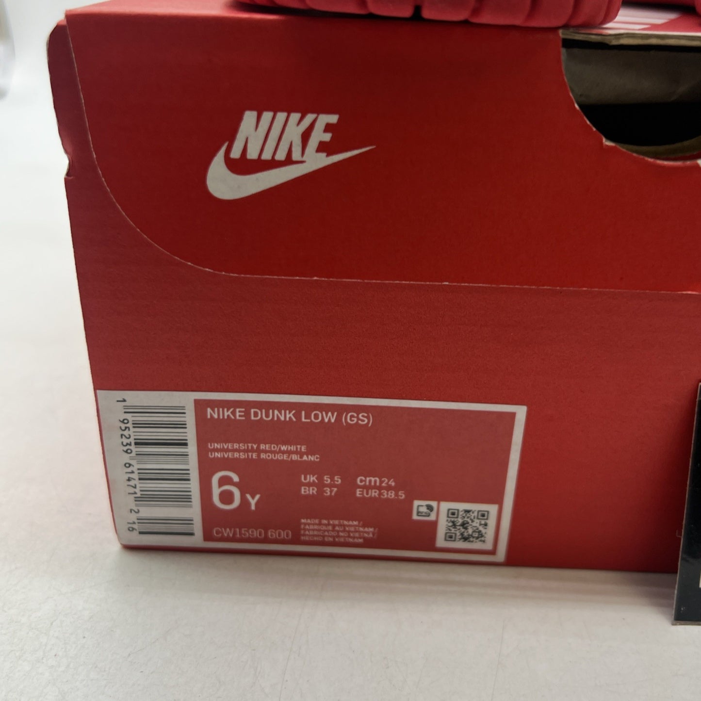 Size 6Y - Nike Dunk Low Shoes Youth White University Red GS (CW1590-600)