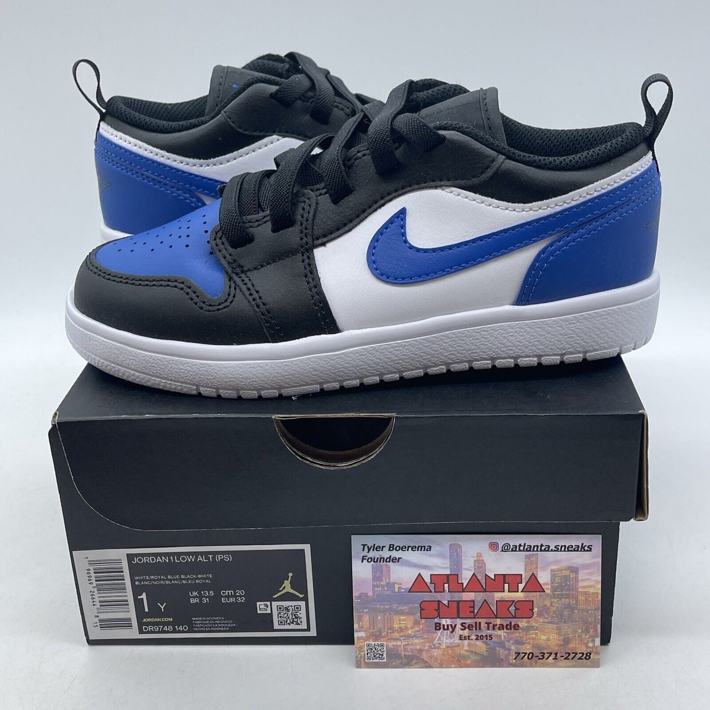 Size 1Y - Kid's Jordan 1 Low Alt White Royal Blue-Black-White (DR9748 140)