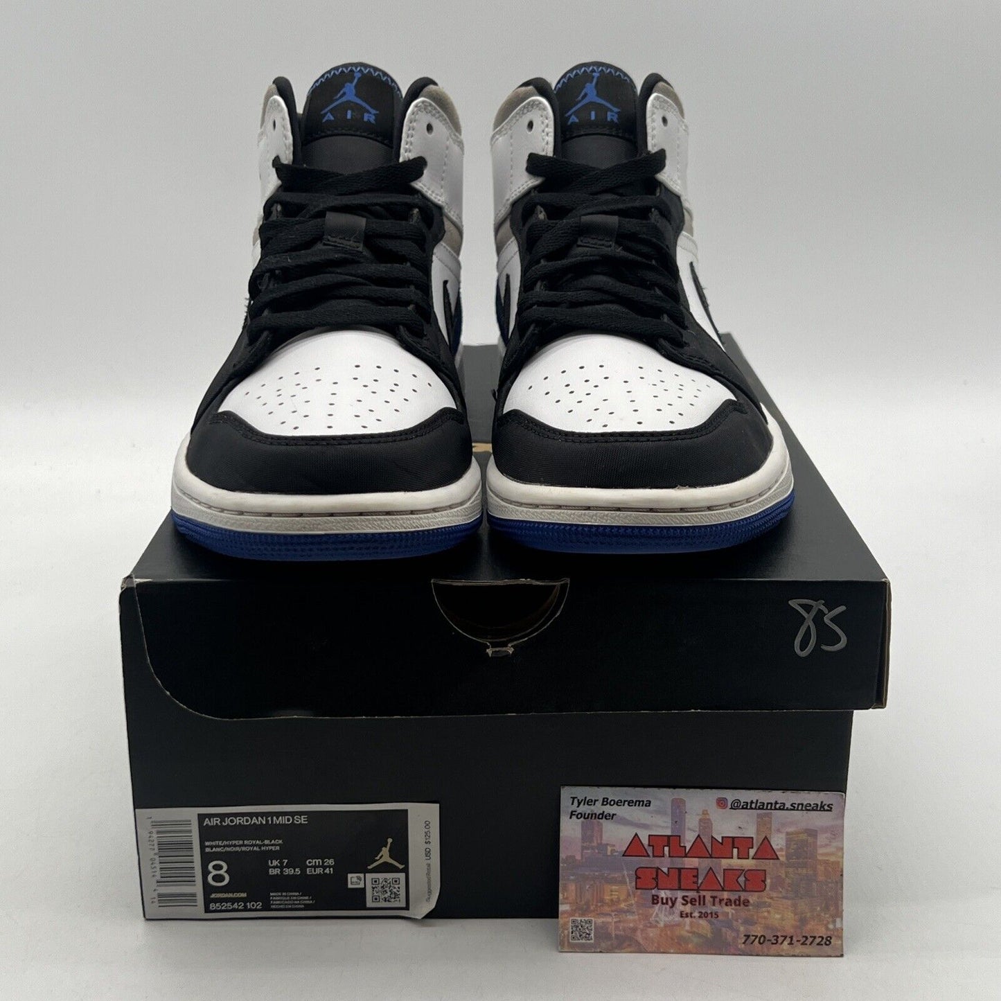 Size 8 - Air Jordan 1 SE Mid Royal Black Toe Blue Grey Leather Suede 852542-102