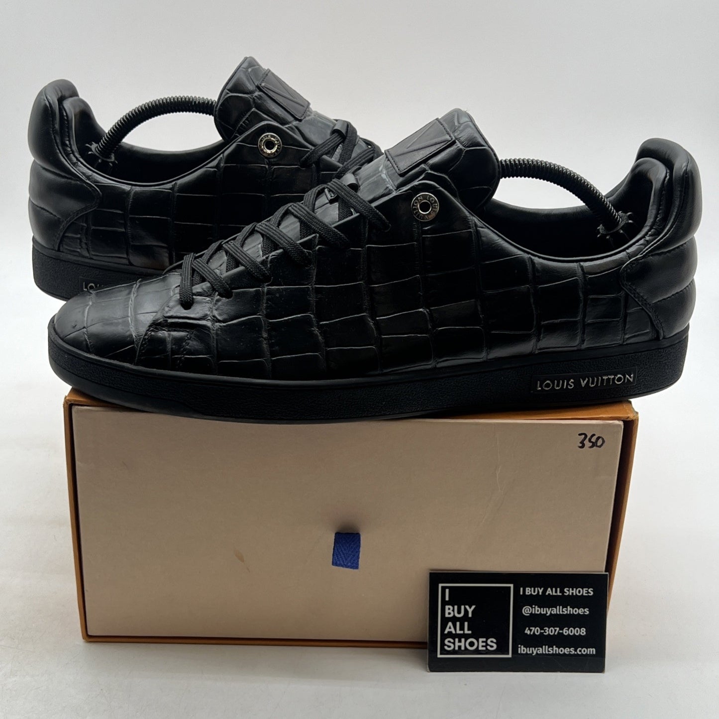 Size 10.5LV - LOUIS VUITTON MEN BLACK CROCODILE LEATHER SHOES SNEAKERS
