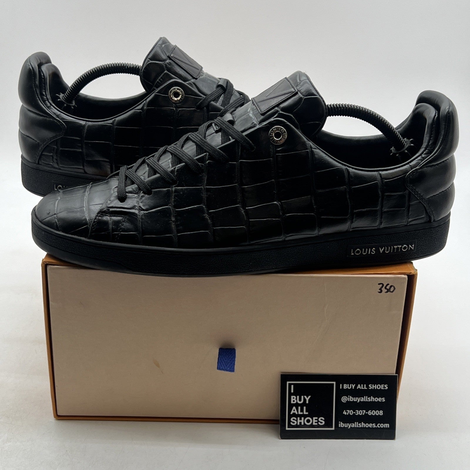 Size 10.5LV - LOUIS VUITTON MEN BLACK CROCODILE LEATHER SHOES SNEAKERS