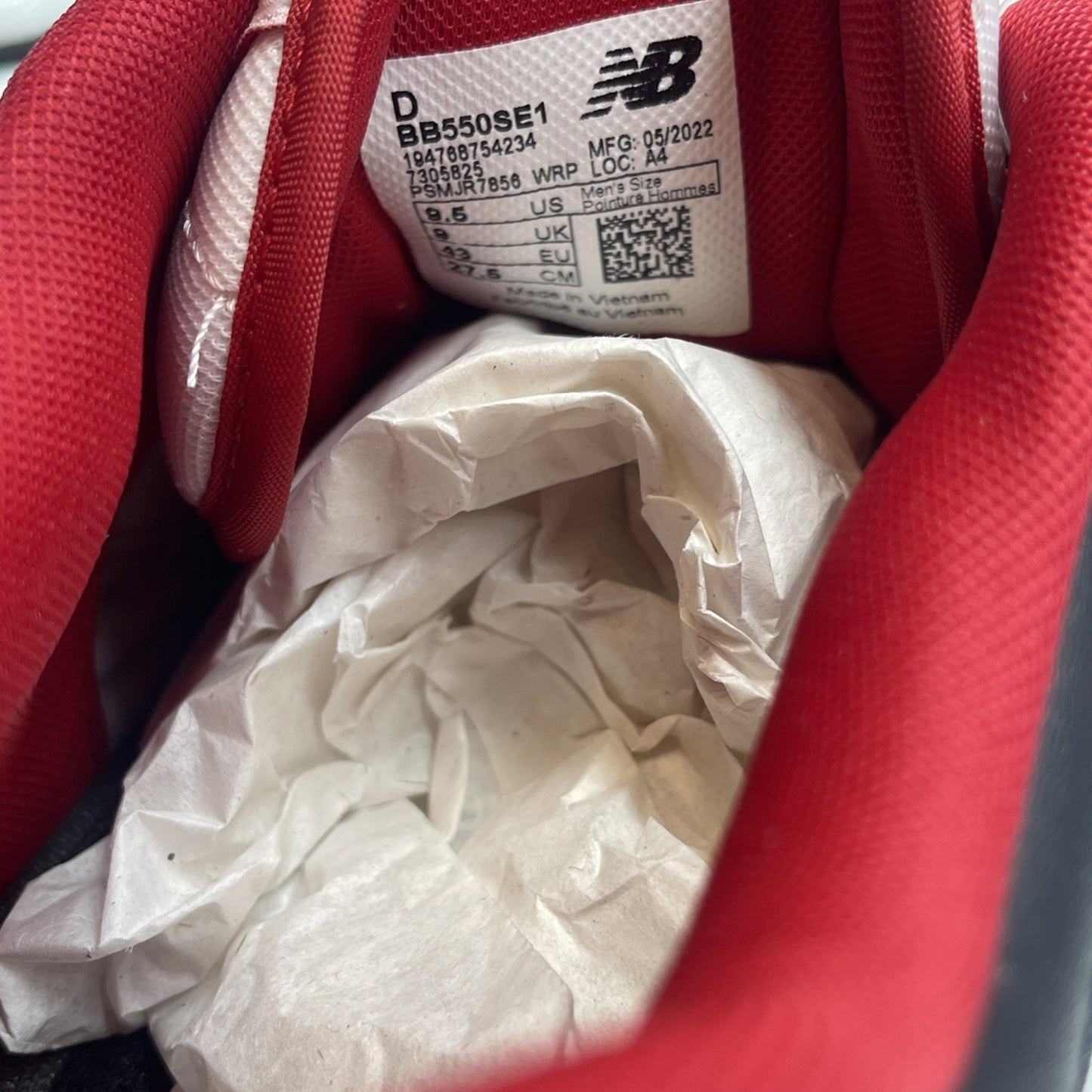 Size 9.5 - New Balance 550 White Team Red White Leather (BB550SE1)
