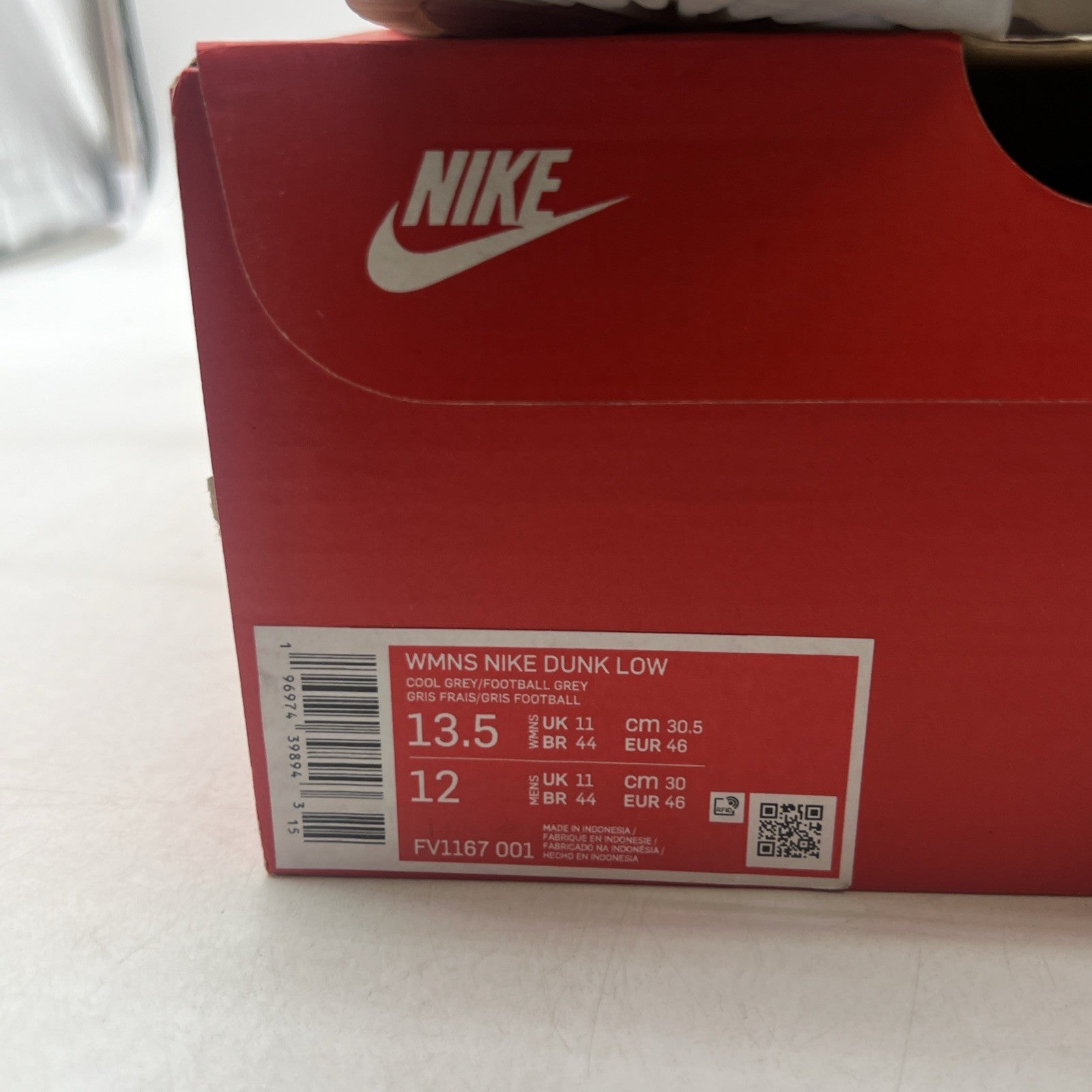 Size 13.5 - Nike Dunk Low Cool Grey W (FV1167-001)