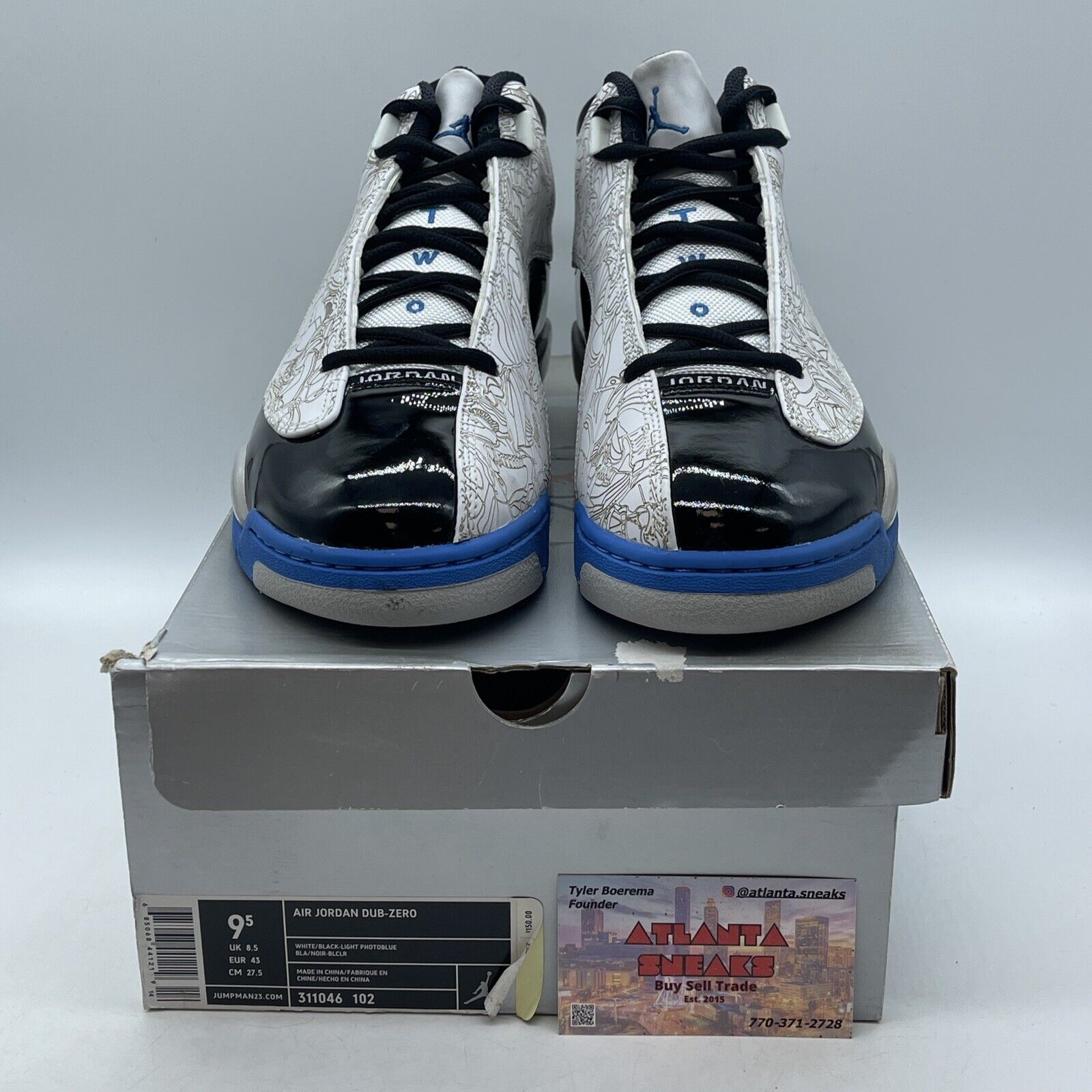 Size 9.5 - Air Jordan Dub-Zero Photo Blue White Black Grey Leather (311046-102)