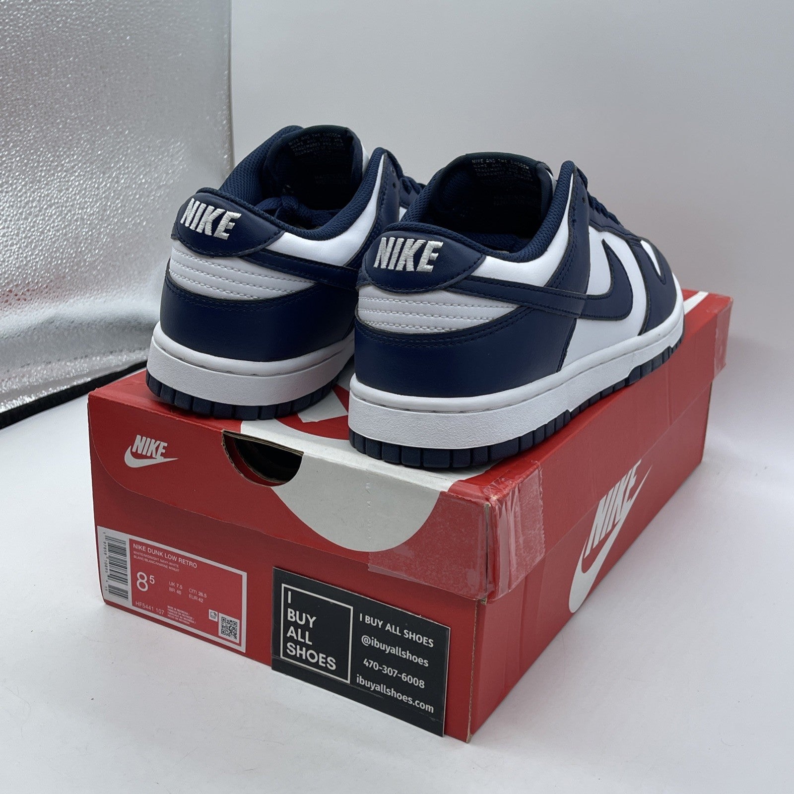 Size 8.5 - Nike Dunk 2025 Low Midnight Navy Blue White Leather (HF5441-107)