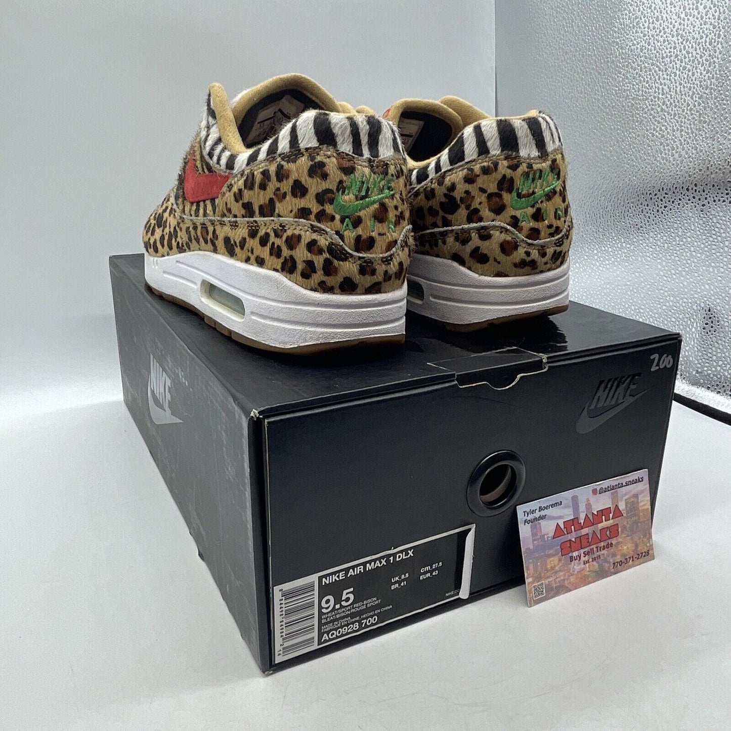 Size 9.5 - Nike Atmos x Air Max 1 DLX 2018 Animal Pack Black White (AQ0928-700)