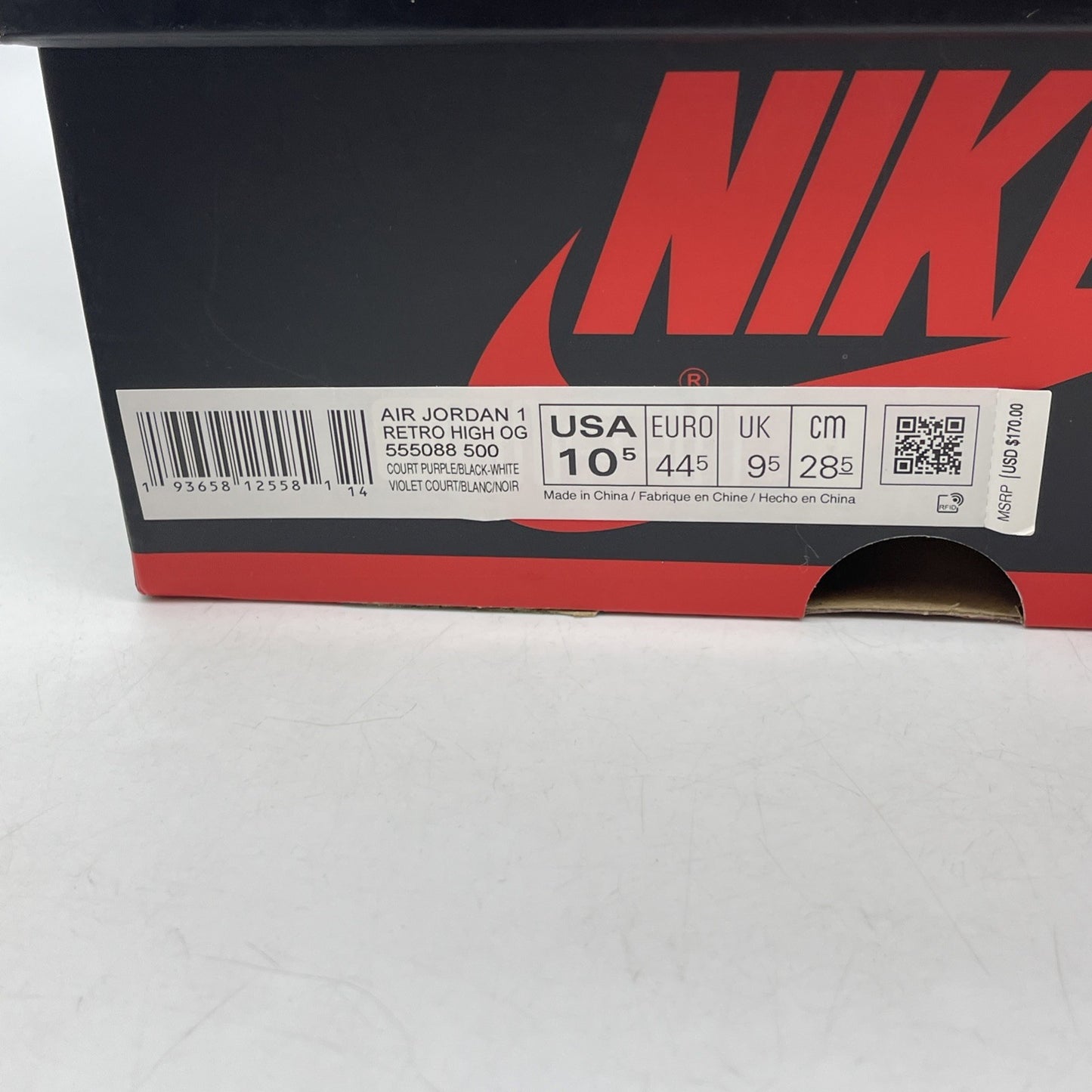 Size 10.5 - Jordan 1 Retro OG High Court Purple 2.0 White Leather (555088-500)
