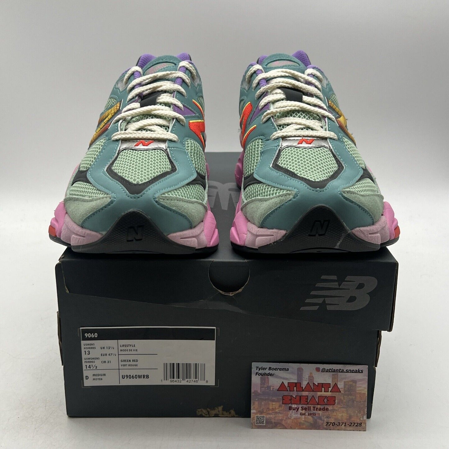 Size 13 - New Balance 9060 Warped Green Pink Suede Red Yellow (U9060WRB)