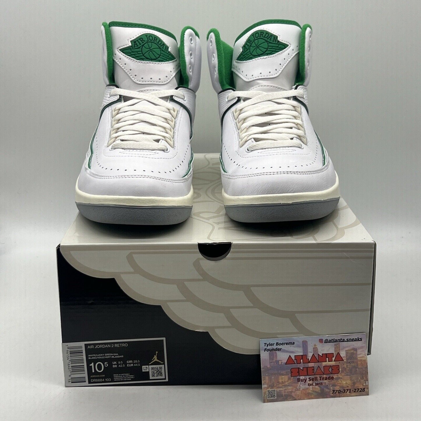 Size 10.5 - Jordan 2 Retro Lucky Green White Grey Leather (DR8884-103) Used