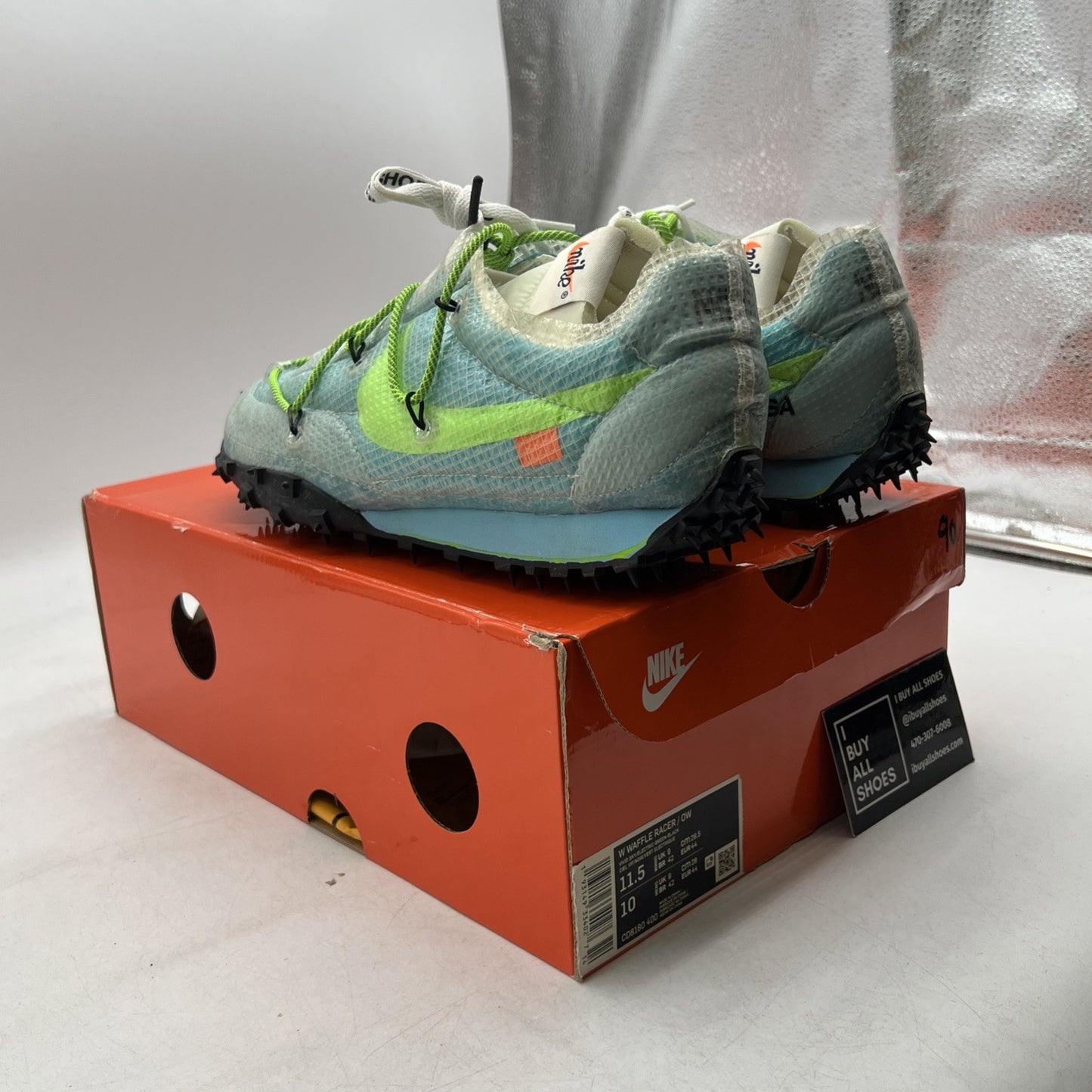 Size 11.5 - Nike Off-White x Waffle Racer Vivid Sky W (CD8180-400)