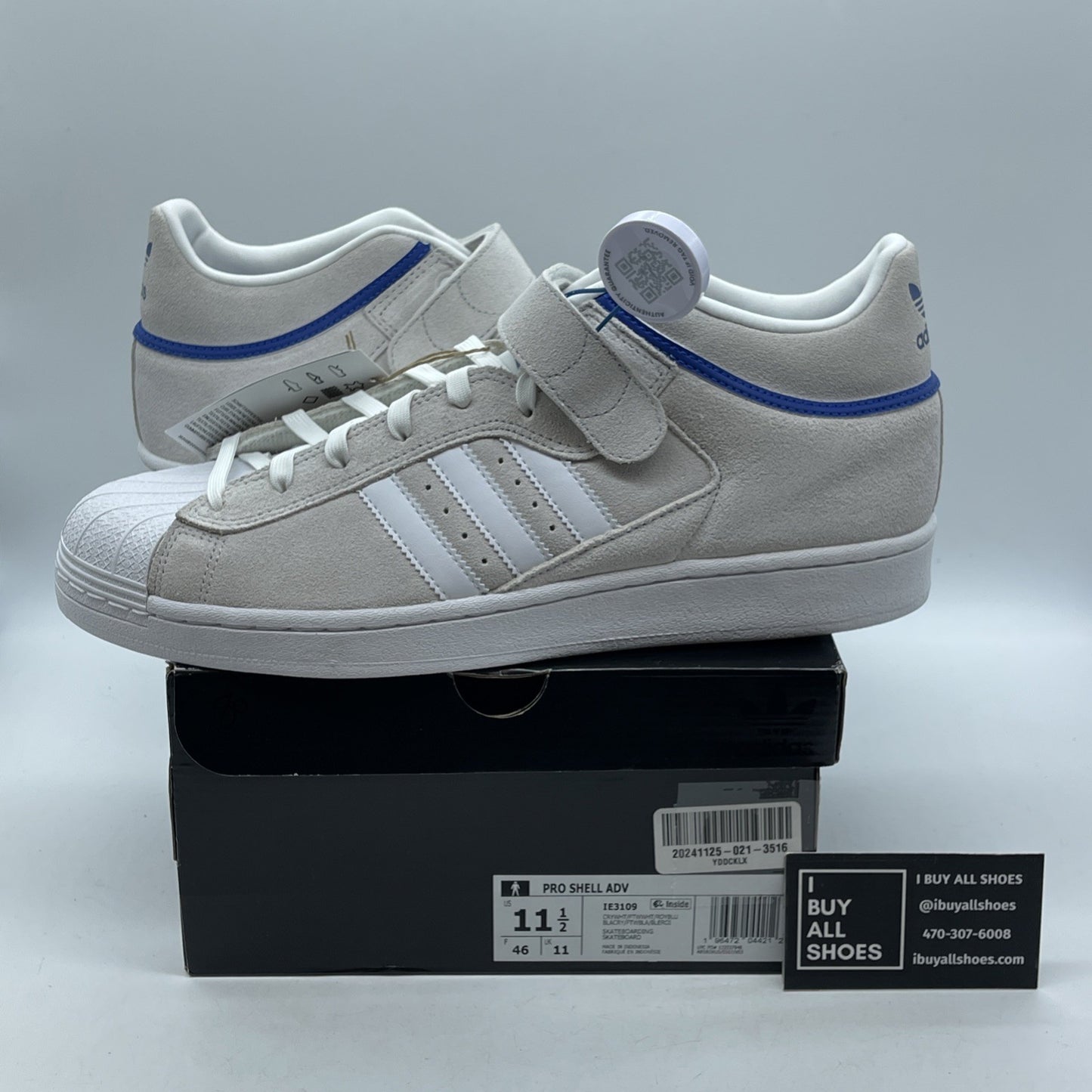 Size 11.5 - adidas Pro Shell ADV Crystal White Royal Blue Suede (IE3109)