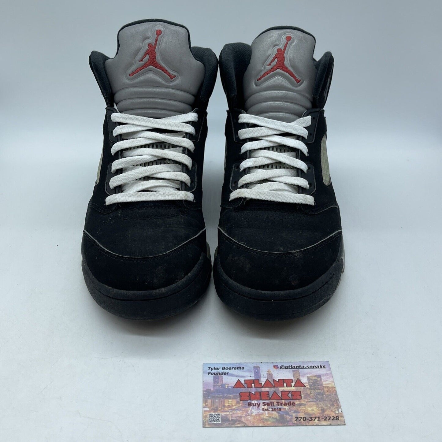 Size 10.5 - Jordan 5 OG Mid Metallic Silver Red Black Suede (845035-003)