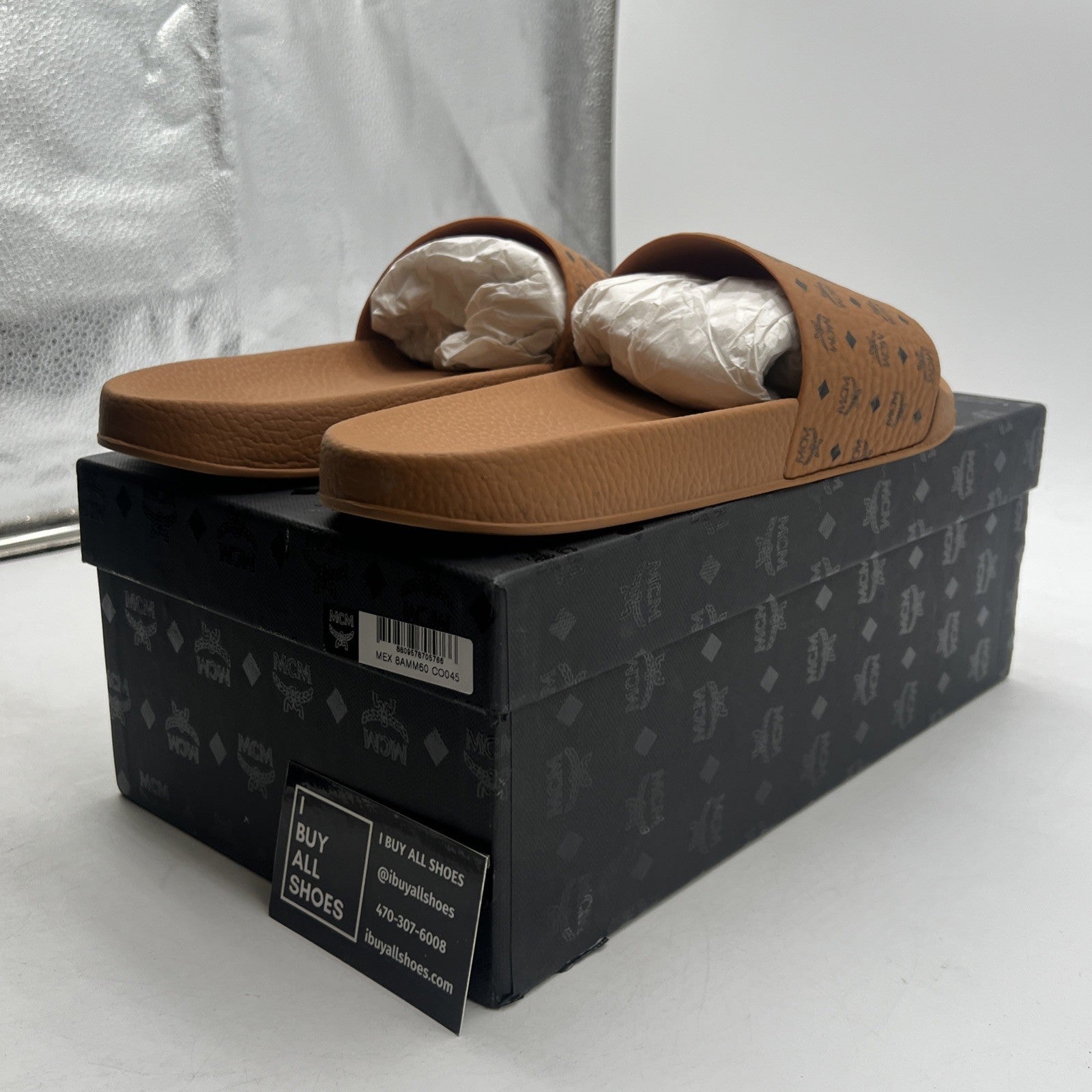 Size 45 - MCM Men’s Monogram Print Rubber Slides