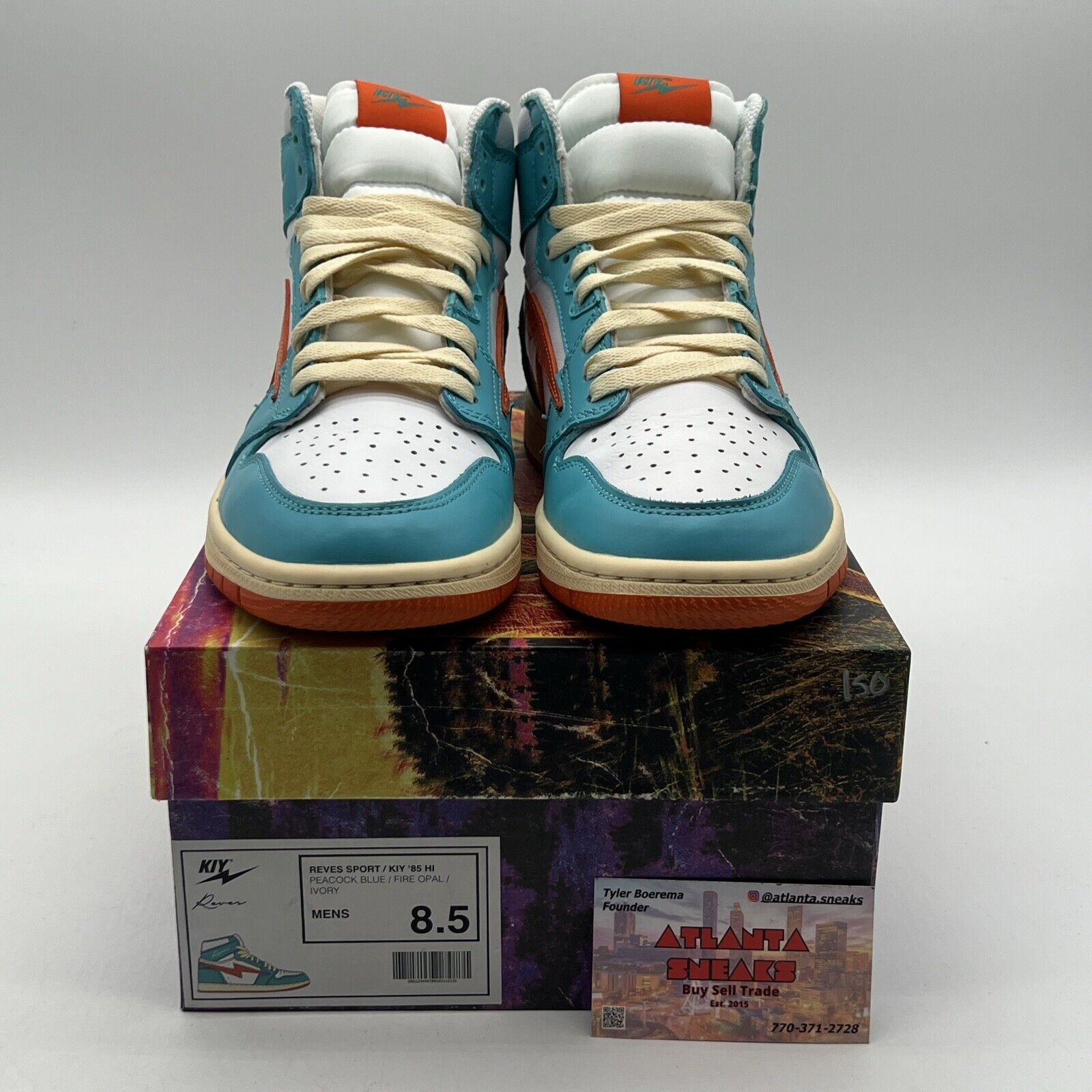 Size 8.5 - Reves Paris Kiy ‘85 hi Miami White Orange Teal Leather