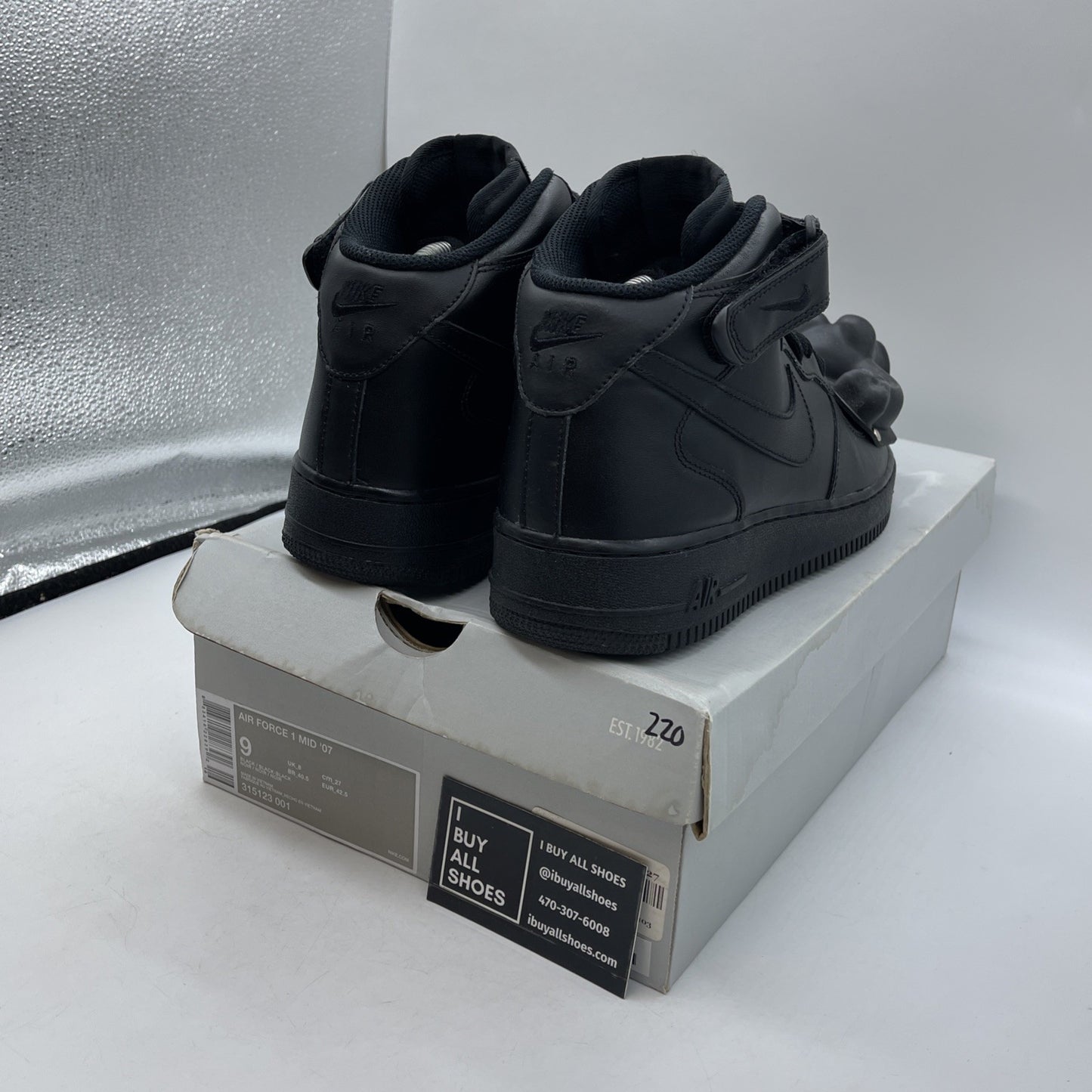 Size 9 - Nike Air Force 1 '07 Mid Triple Black Leather (315123-001)