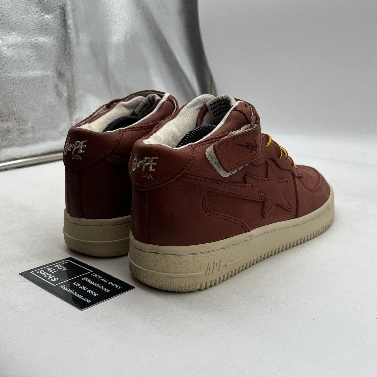 Size 10 - A Bathing Ape Bape Sta Low Brown Leather (FS-018 180) Bapesta Sneakers