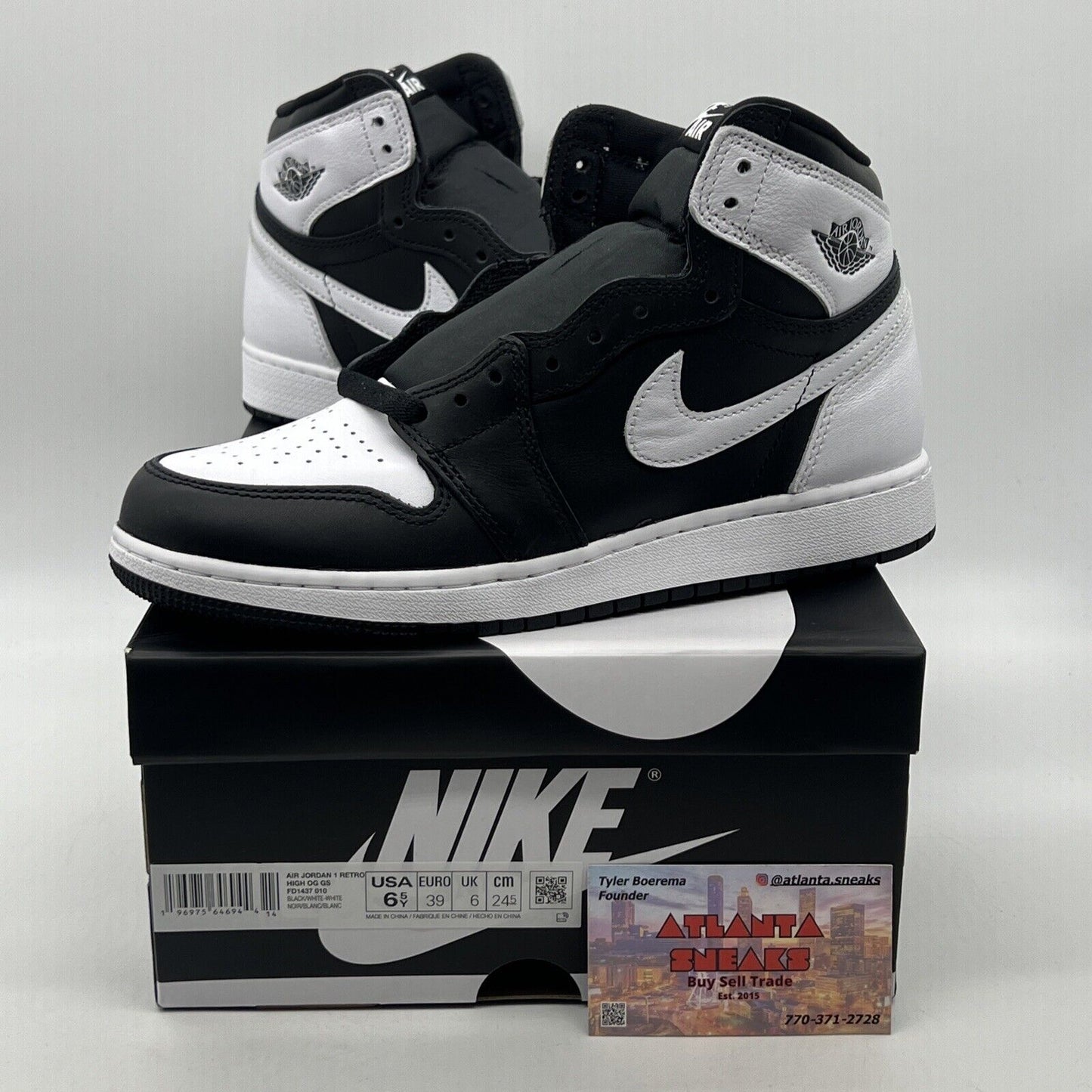 Size 6.5 (GS) - Jordan 1 OG High Black/White 2024 Leather (FD1437-010)