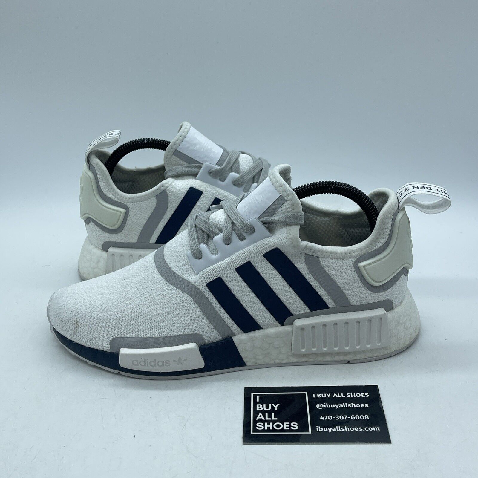 Size 7.5 - adidas NMD_R1 White Crew Navy Blue Grey White Suede (G55576)
