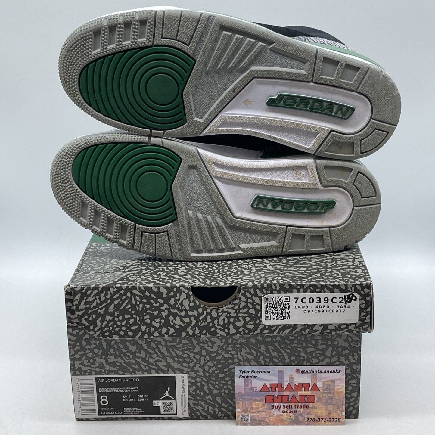 Size 8 - Jordan 3 Retro Mid Pine Green black Grey Suede Leather (CT8532-030)