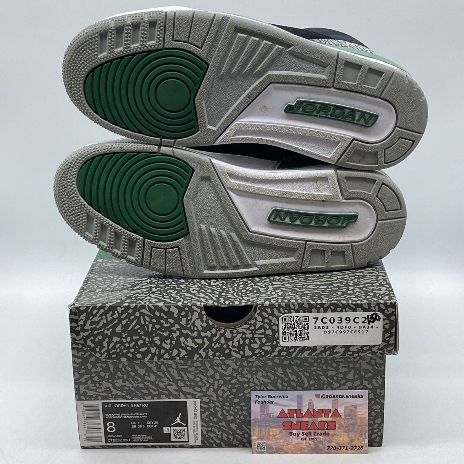 Size 8 - Jordan 3 Retro Mid Pine Green black Grey Suede Leather (CT8532-030)