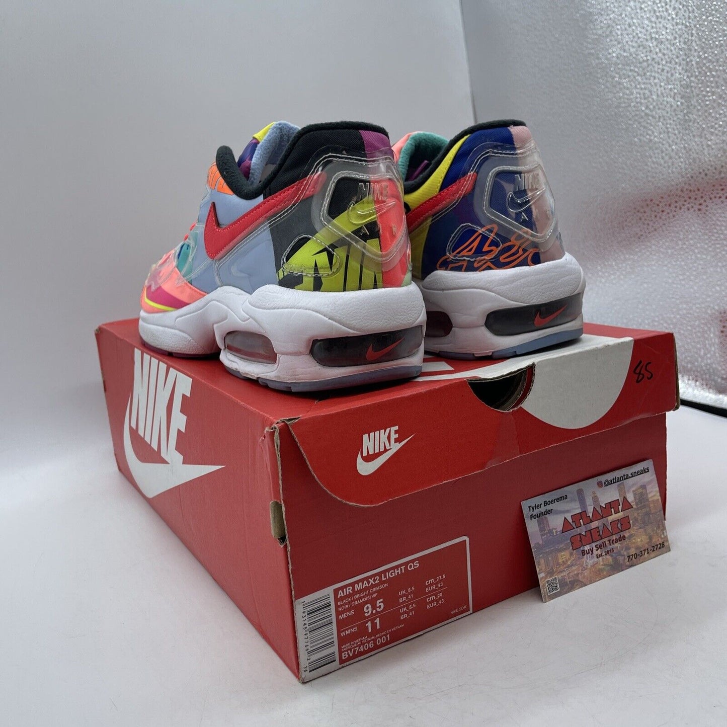 Size 9.5 - Nike Atmos x Air Max 2 Light QS Logos White Black Pink (BV7406-001)