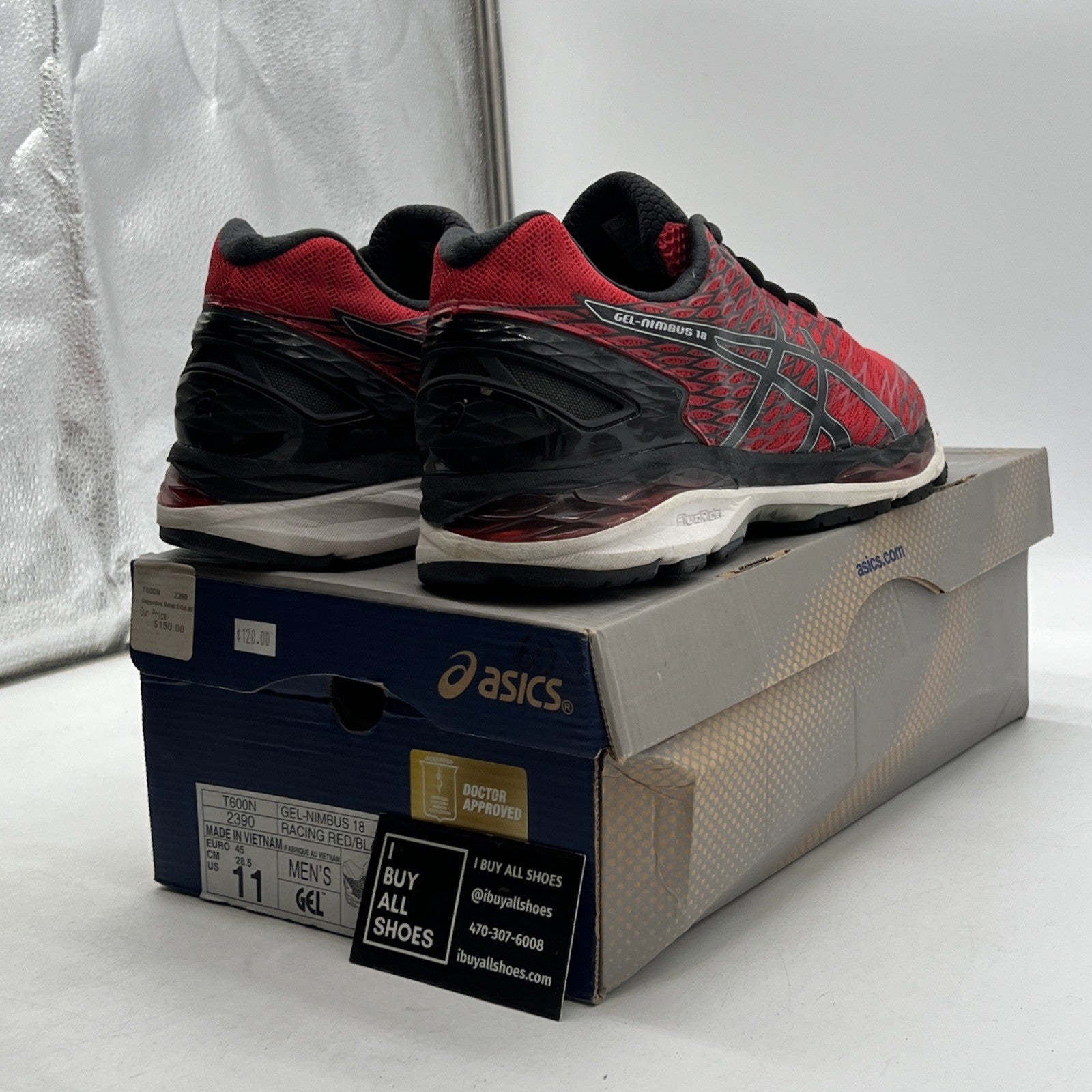 Size 11 - ASICS Gel-nimbus 18 Fluidfit Red And Black Trainers (T600N-2390)