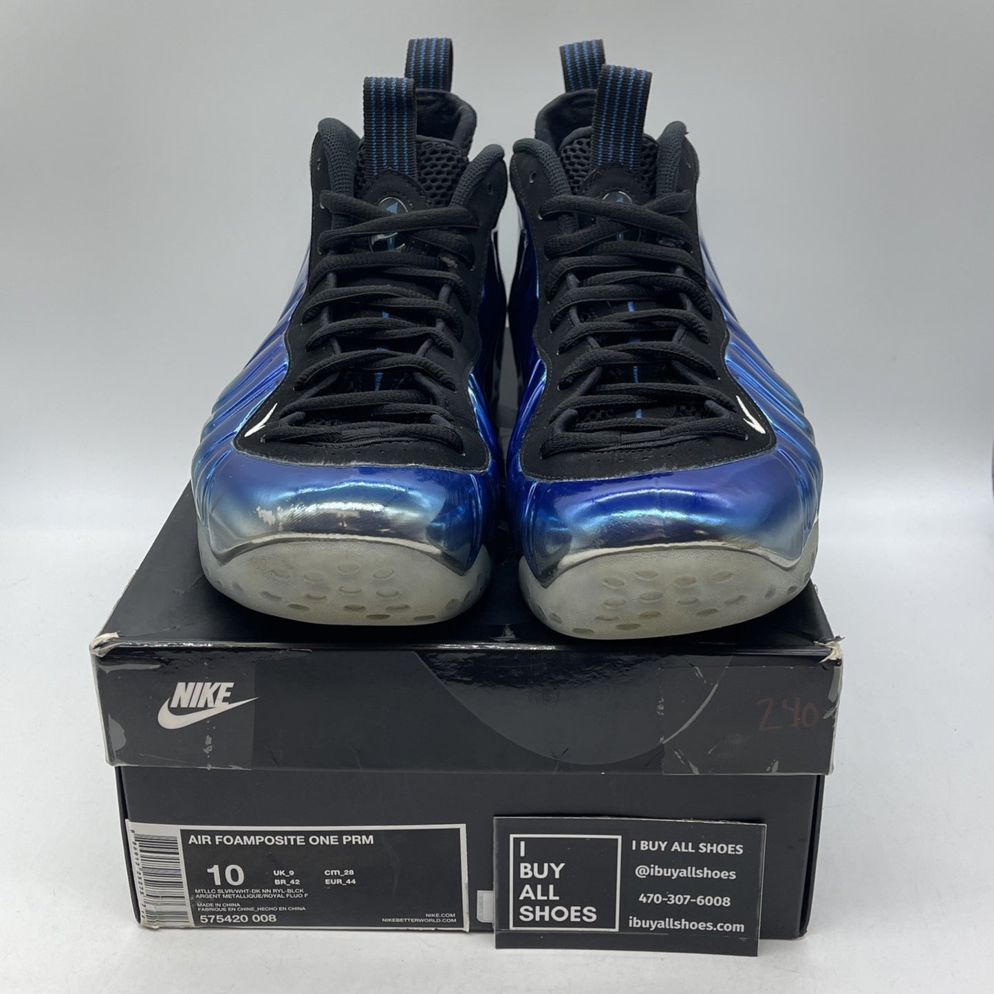 Size 10 - Nike Air Foamposite One PRM Blue Mirror Black Suede (575420-008)