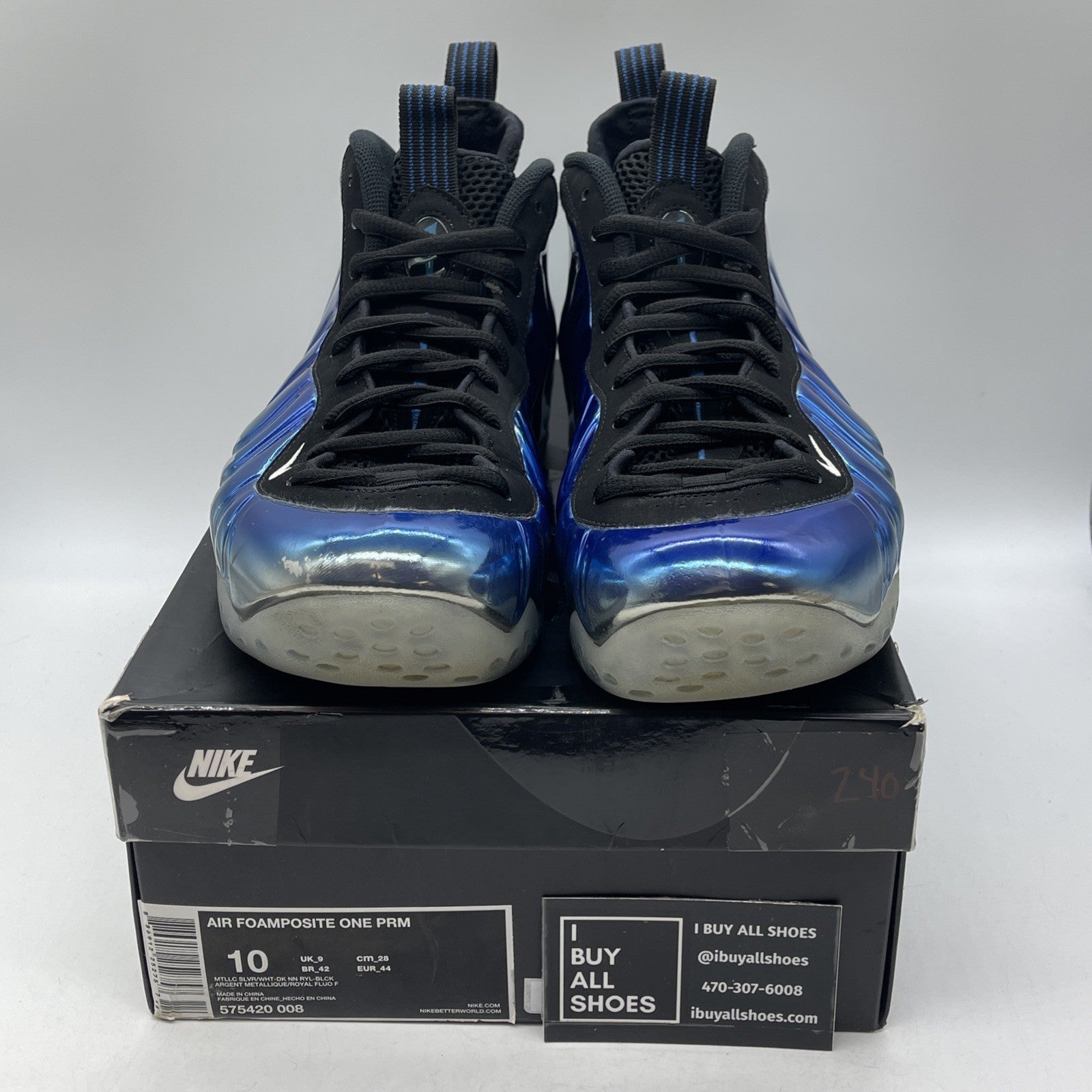 Size 10 - Nike Air Foamposite One PRM Blue Mirror Black Suede (575420-008)