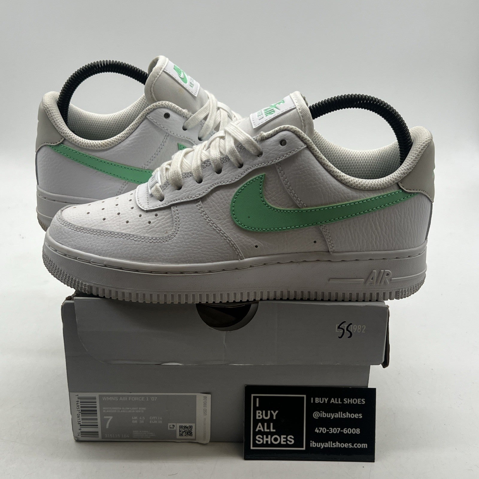 Size 7 - Nike Air Force 1 '07 White Green Glow W (315115-164)