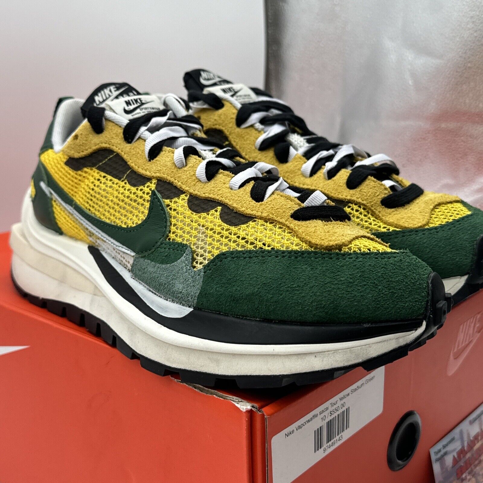 Size 10 - Nike VaporWaffle Sacai Tour Yellow Green OG All Black Breathable Suede