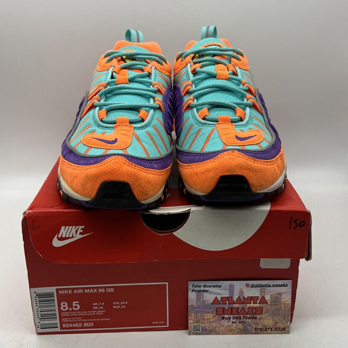 Size 8.5 - Nike Air Max 98 QS Cone Orange Purple White Aqua (924462-800)