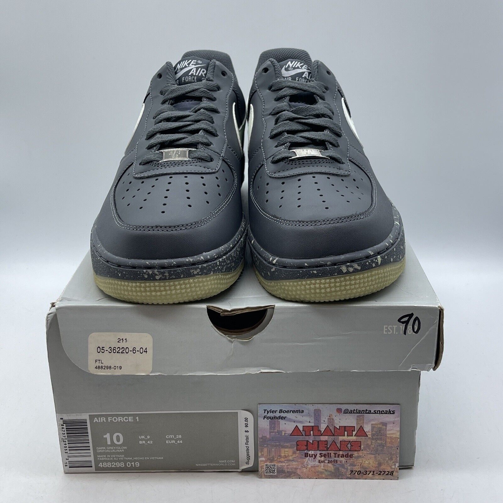 Size 10 - Nike Air Force 1 Glow in the Dark Grey White Leather (488298-019)