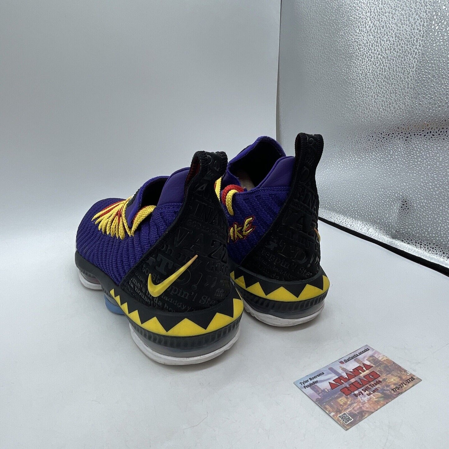 Size 9.5 - Nike LeBron 16 Martin Purple Yellow Red White Black (CI1520-500)