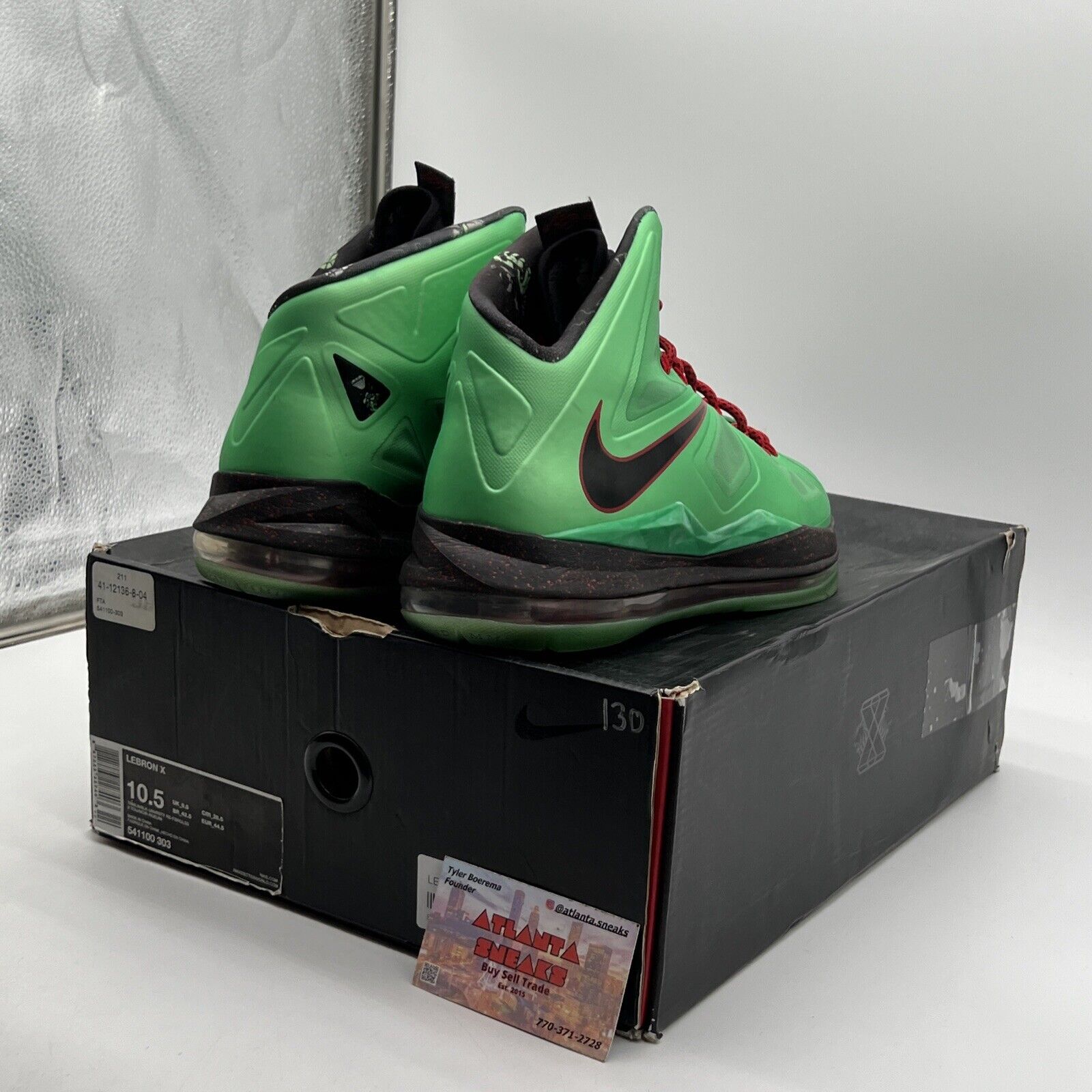 Size 10.5 - Nike LeBron 10 Cutting Jade Black Red Green (541100-303)