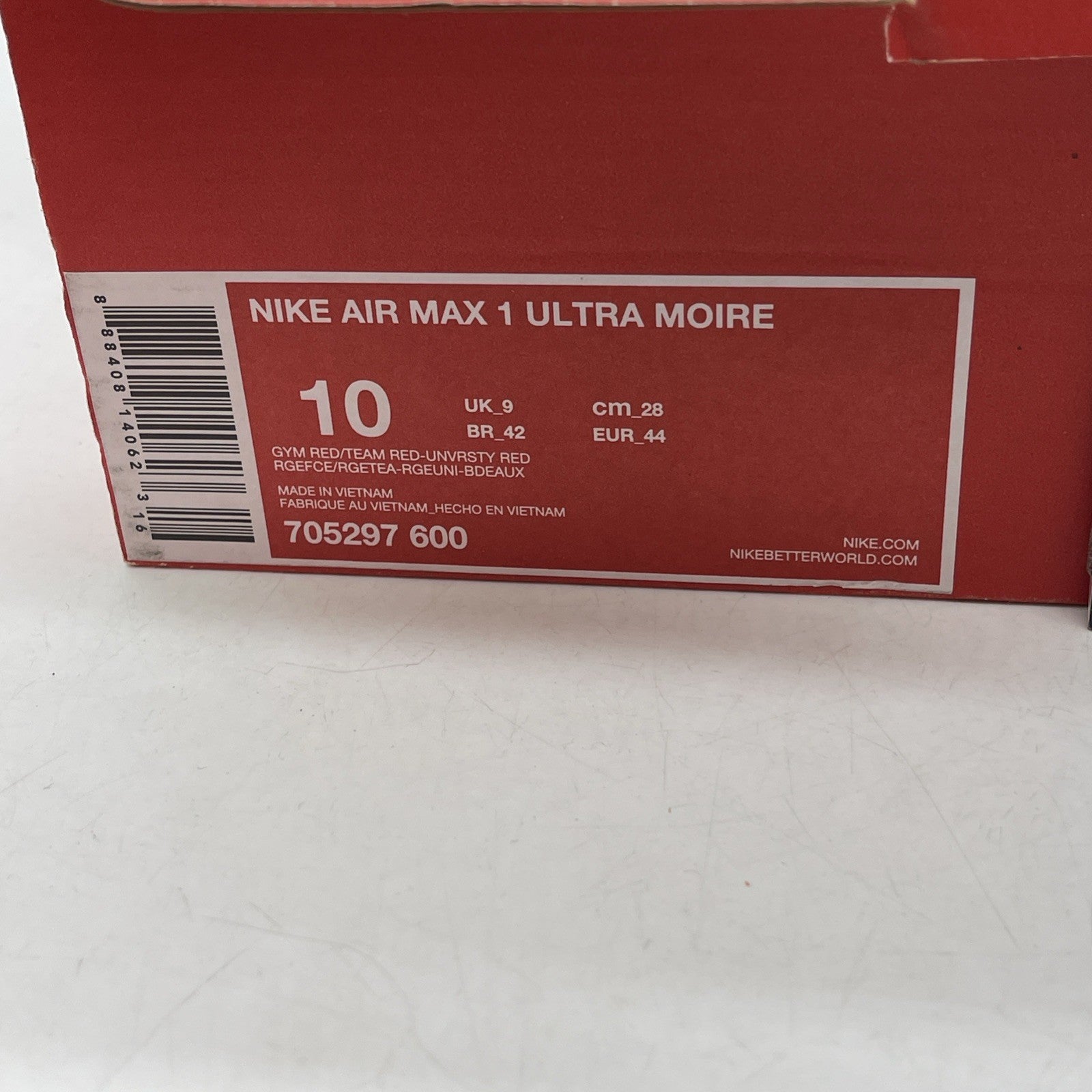 Size 10 - Nike Air Max 1 Ultra Moire Triple Red (705297-600)