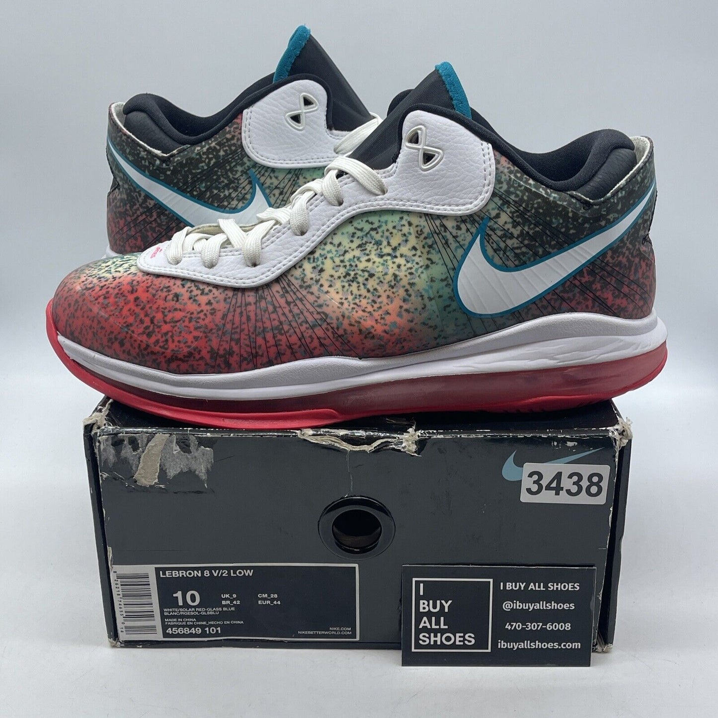 Size 10 - Nike Lebron 8 V/2 2011 Low Miami Night Black White Leather -456849-101