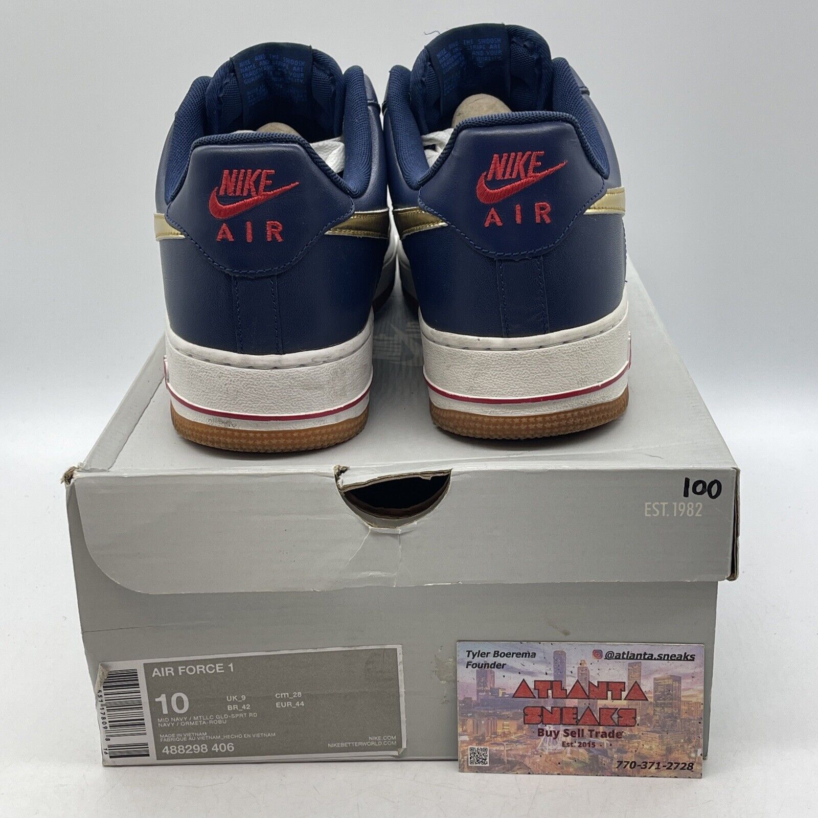 Size 10 - Nike Air Force 1 USA Blue Gold Red White Leather  (488298-406)