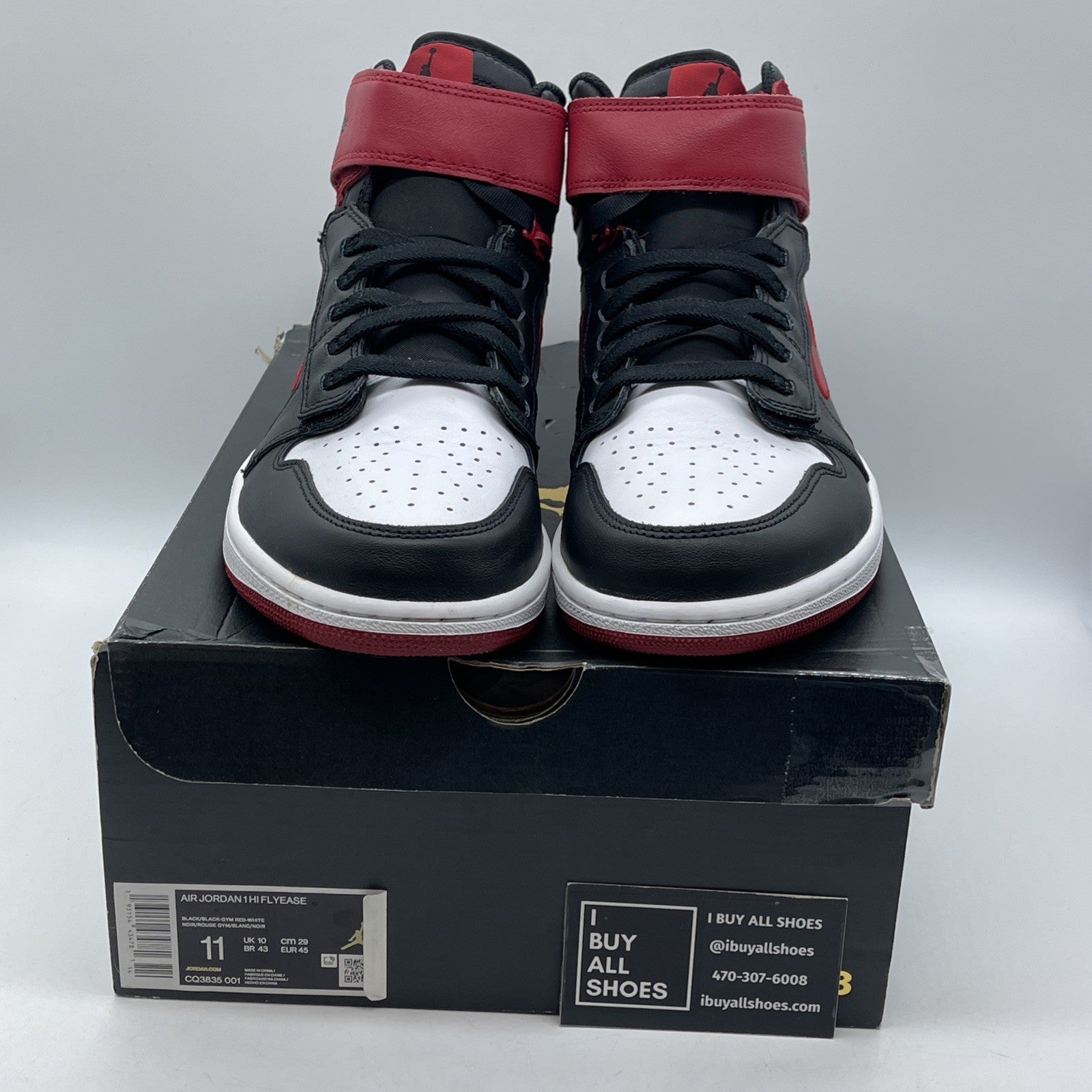 Size 11 - Air Jordan 1 FlyEase High Black Toe White Leather (CQ3835-001)