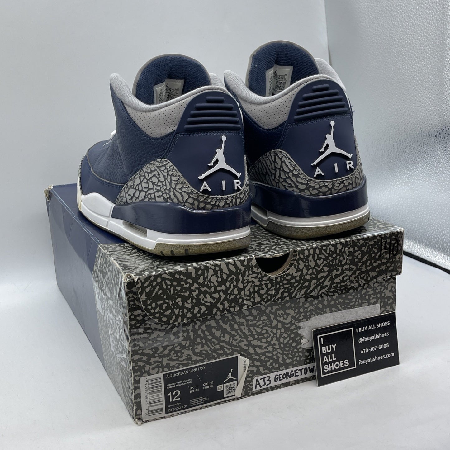Size 12 - Jordan 3 Retro Blue Obsidian White Leather (CT8532-401)