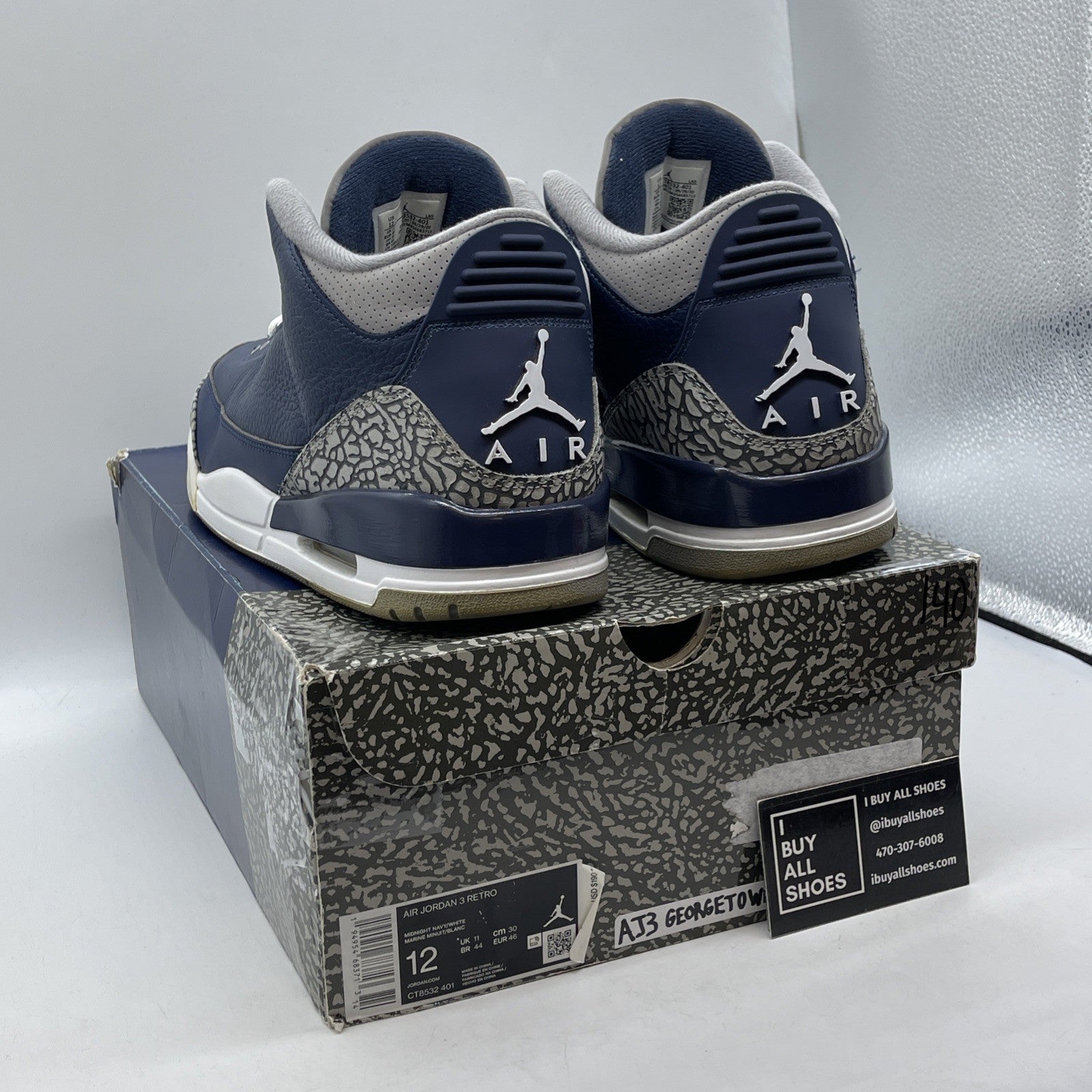 Size 12 - Jordan 3 Retro Blue Obsidian White Leather (CT8532-401)