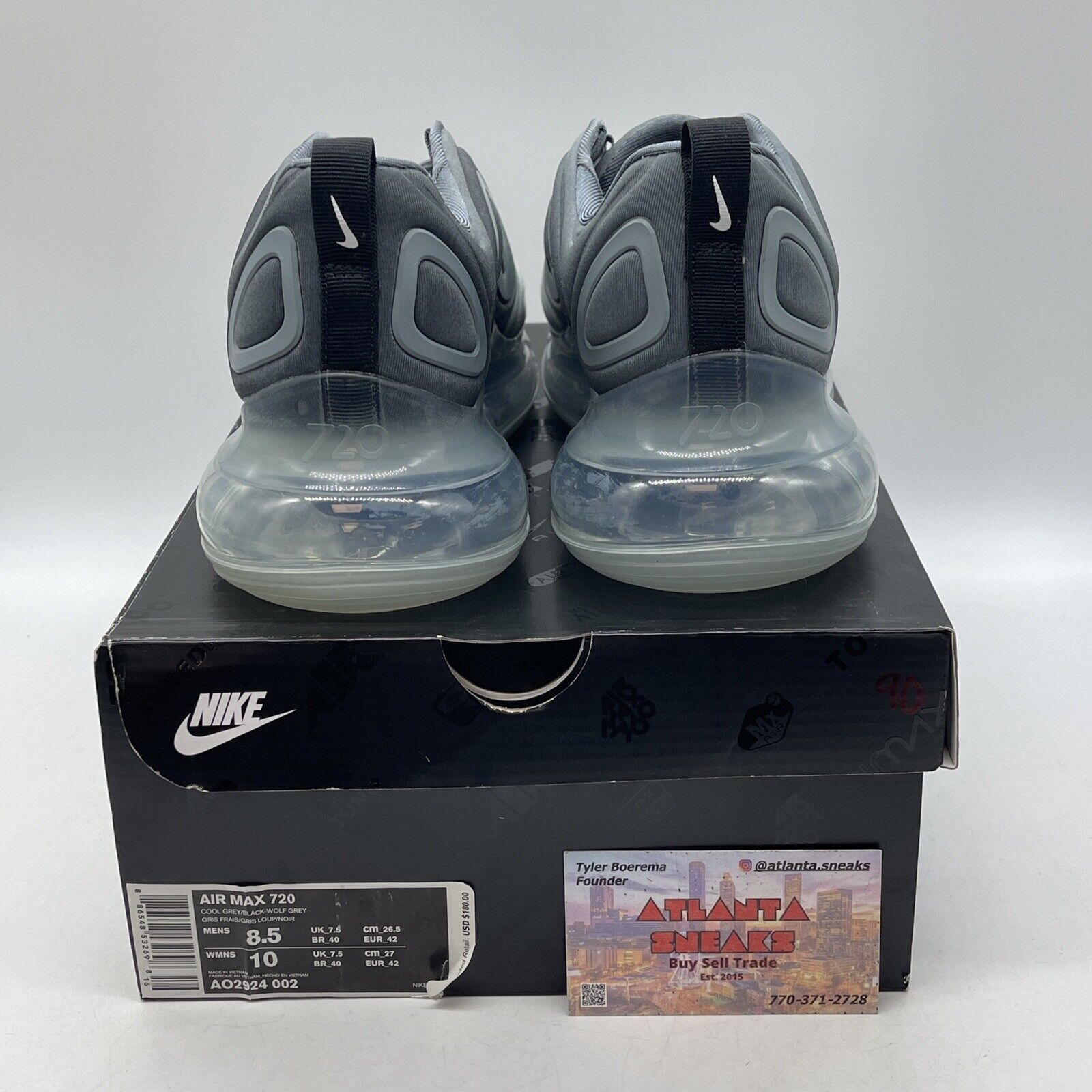 Size 8.5 - Nike Air Max 720 Cool Grey Black Suede Leather (AO2924-002)