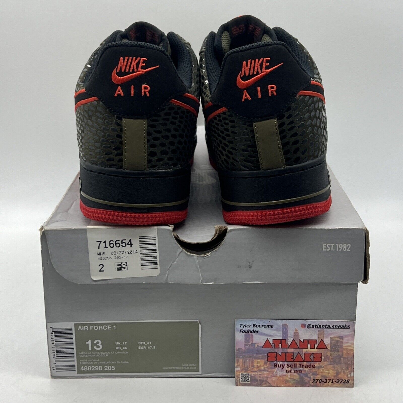 Size 13 - Nike Air Force 1 Scales Green Black Red Suede Leather (488298-205)